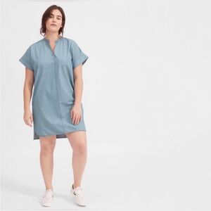 Everlane Split Neck Denim Dress Light Indigo Blue Jean Cotton Popover Minimal